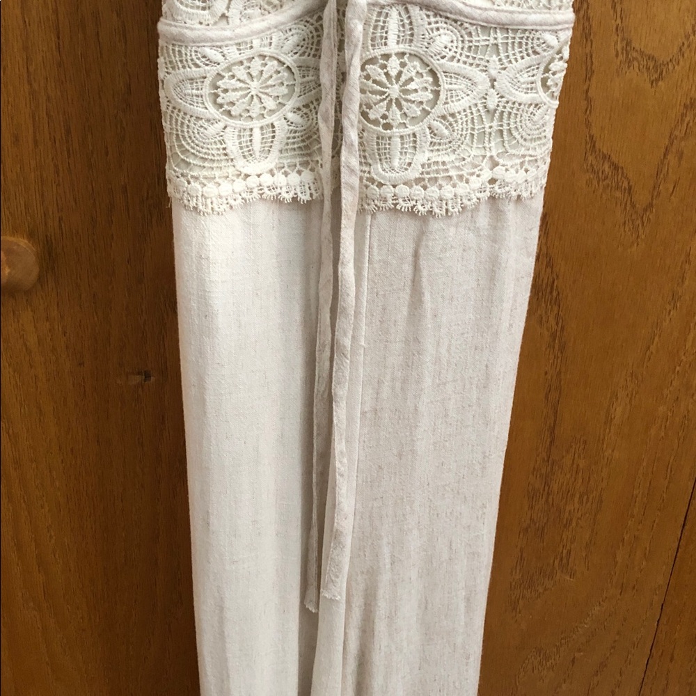 🆕Shasta Linen Lace Bodice Wide-Leg Cream Jumpsuit - Picture 4 of 13